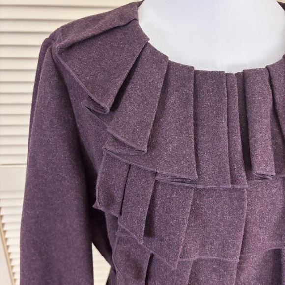 Tabitha by Anthropologie Ruffled Jacket Wool Plum Purple 12 - Picture 2 of 11